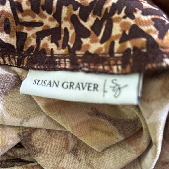Susan Graver Liquid Knit Ruched Printed Top Sz 2X Brown Earth Tones 3/4 Sleeve - Picture 5 of 6